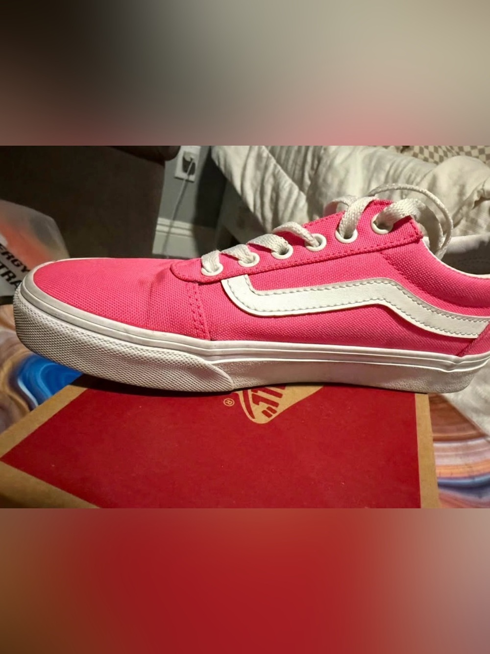 Vans Kids Pink Canvas Sneakers with White Side Stripe